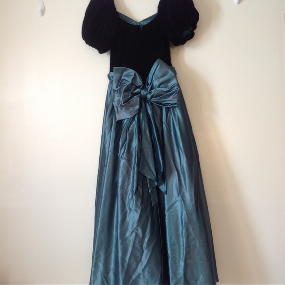 Vintage dress, greenish blue and black size Small - Picture 2 of 8